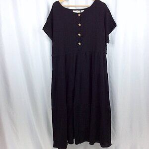 Summer Oasis Crinkl Dress Women's Size Large Black Beach India Cotton Gauze